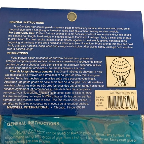 Vintage Maxi Doll  Hair Blonde Natural Look Curly 1 square foot Sealed - Picture 8 of 9